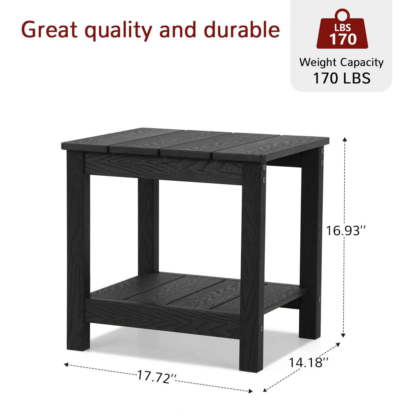 Stoog Garden Bench and Side Table Set, Two Person Loveseat Porch Chair with 800 lbs Capacity, All-Weather Outdoor Bench for Patio Backyard Park, Black