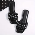 thumbnail image 6 of Qingpeng Womens Open Toe Flat Slide Sandals Square Toe Summer Shoes with Pearl and Sequin Embellishment for Casual Beach Wear, 6 of 7