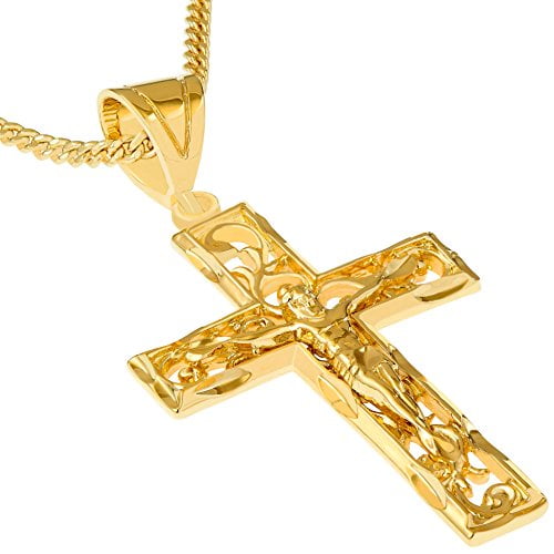 LIFETIME JEWELRY Large Filigree Crucifix Cross Necklace for Men