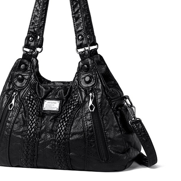 Bolso bandolera de piel sintética para niñas, versátil, retro, con bandolera (negro)