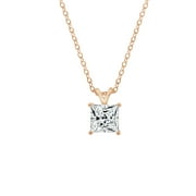 GEMOUR Rose Gold Plated Sterling Silver 3 ct Princess Cut Cubic Zirconia Solitaire Necklace