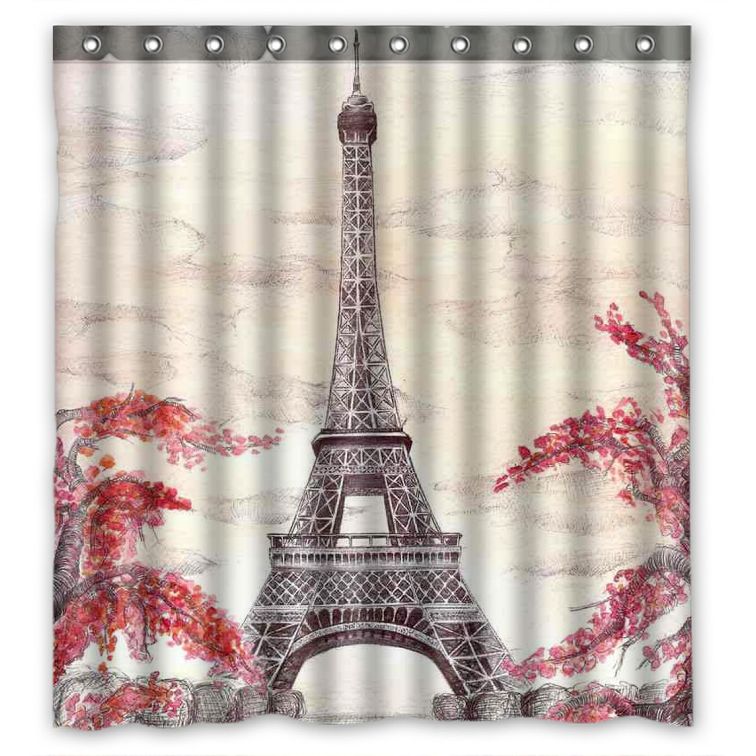 ZKGK Paris Eiffel Tower Waterproof Shower Curtain Bathroom Shower Curtian with Hooks 66x72