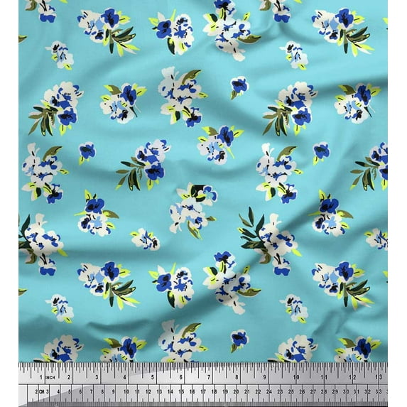 Soimoi Satin Silk Fabric Leaves & Floral Artistic Print Fabric by The Yard 42 Inch Wide