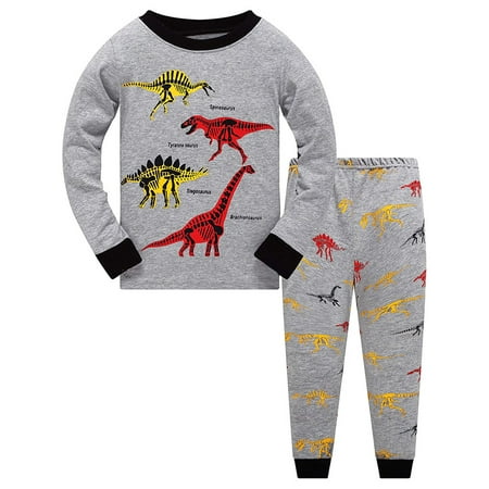 

Toddler Kids Baby Boys Spring and Autumn Long Sleeve Sleepwear Outfits Cute Cartoon Dinosaur Print Round Neck Pajamas Children s Casual Loose Home Wear