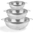 thumbnail image 1 of Colander Set of 3, Stainless Steel Colanders with Handle, Metal Colander Perforated Strainer for Kitchen Pasta/Fruit - Dishwasher Safe- 16/22/28 cm, 1 of 5