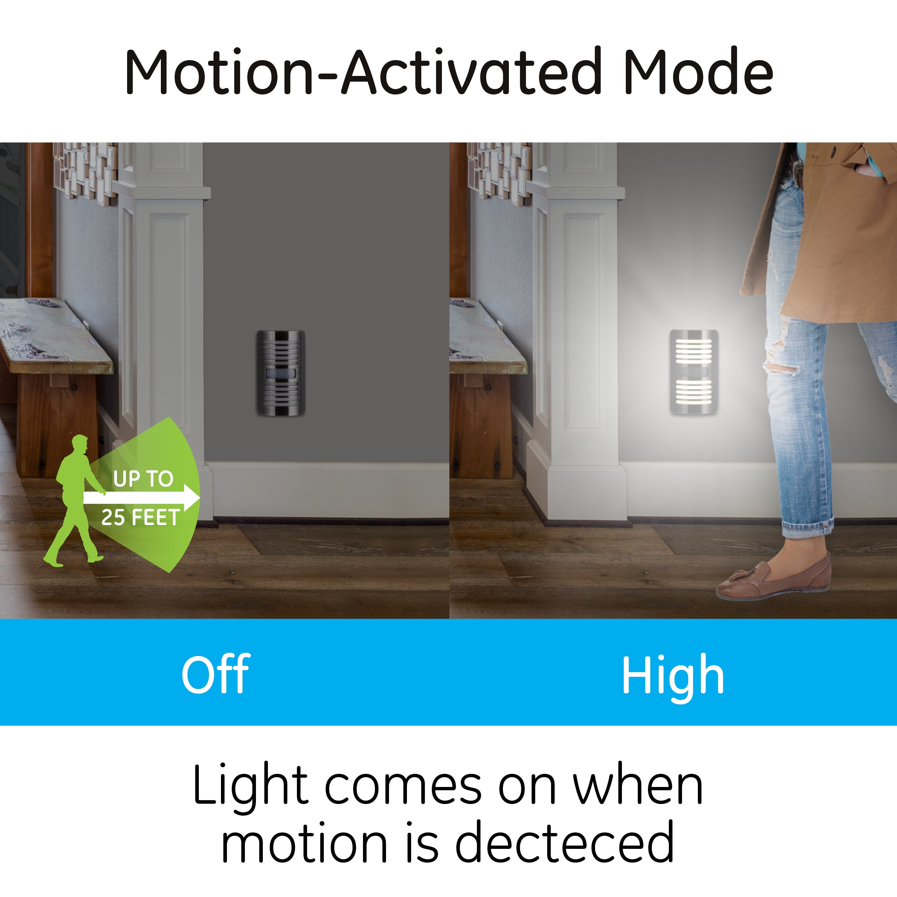 GE Coverlite LED Motion-Select Night Light, Plug-in, Brushed Nickel, 37299