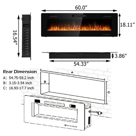 Costway 60 Electric Fireplace Recessed Ultra Thin Wall Mounted Heater Multicolor Flame Canada - 60 Inch Ultra Thin Electric Fireplace Insert For Wall Mounted Or In Installation Costway 60 Electric Fireplace Recessed Ultra Thin Wall Mounted Heater Multicolor Flame Canada - 60 Inch Ultra Thin Electric Fireplace Insert For Wall Mounted Or In Installation