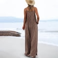 thumbnail image 3 of Women Casual Loose Jumpsuit Printed Pockets Sleeveless Back Strap Jumpsuit Coffee XXL, 3 of 5