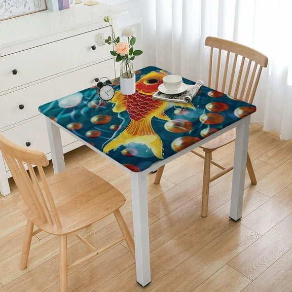 HAOXIT Decorative Elastic Edged Square Fitted Tablecloth,Cartoon Bubble Polyester Indoor Outdoor Fitted Table Cover for Home Kitchen Dining Room Fit Square Table 44''x44''