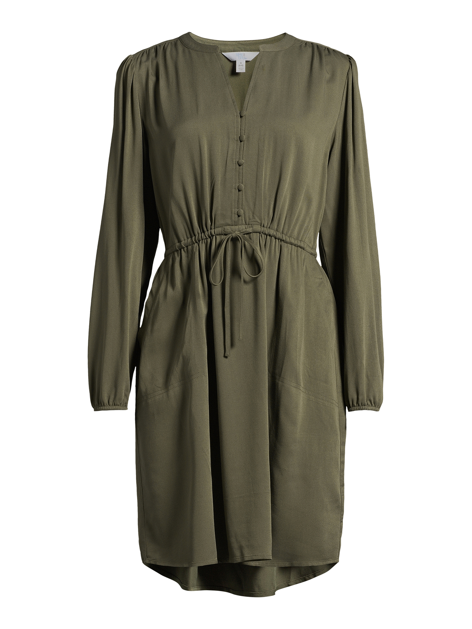 Time and Tru Women's Button Front Drawstring Waist Dress with Long Sleeves, Sizes XS-3XL - image 5 of 5