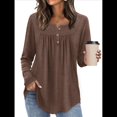 thumbnail image 4 of Camisas de Larga para Mujer, Conjuntos de Otoño, Cuello Redondo, Túnicas Casuales, Blusas de Moda, Ropa de Moda. Café L, 4 of 6