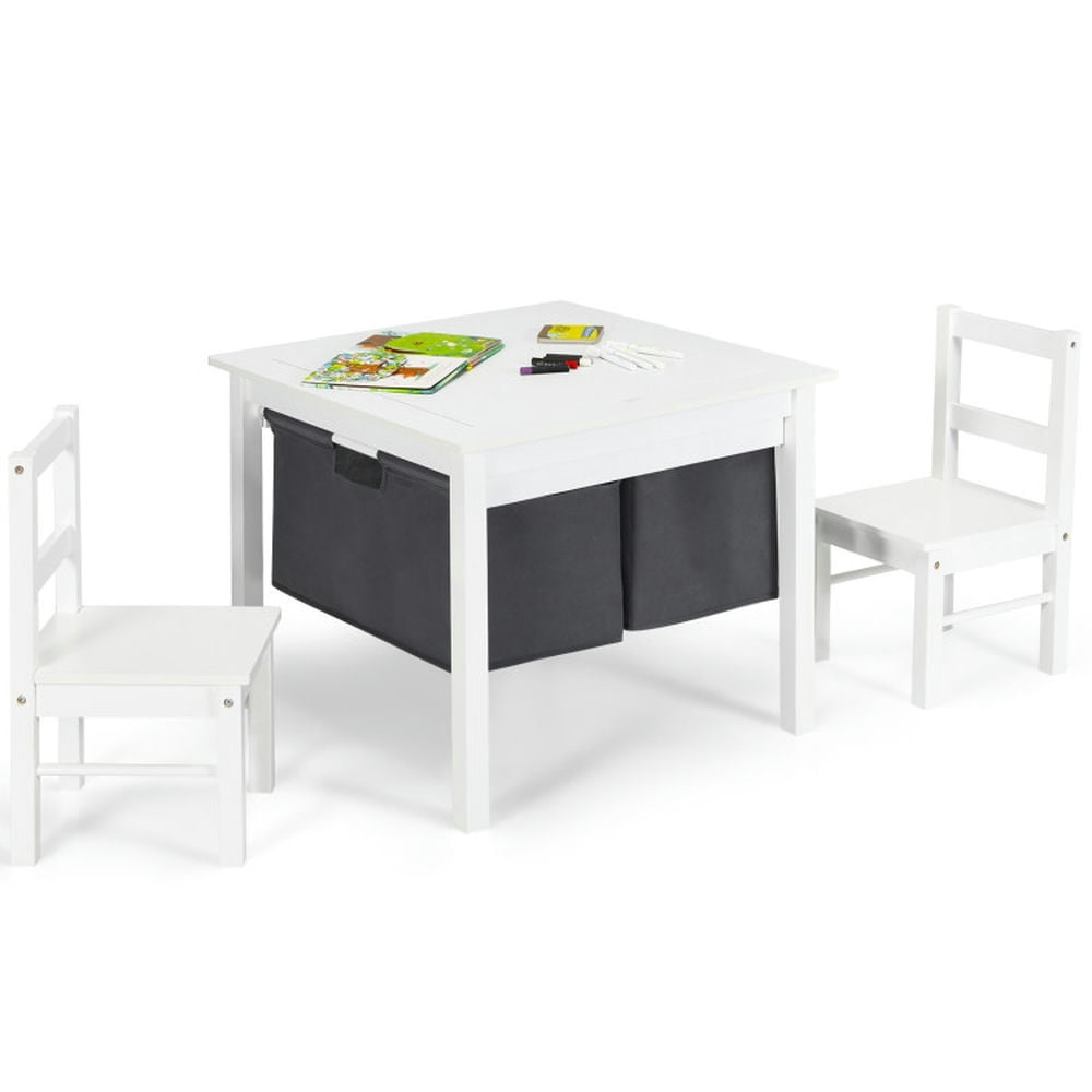 Spaco 2-in-1 Kids Activity Table and 2 Chairs Set with Storage Building Block Table-White, Toddler Table and Chair Set for Arts & Crafts, Snack Time, Homeschooling, Homework