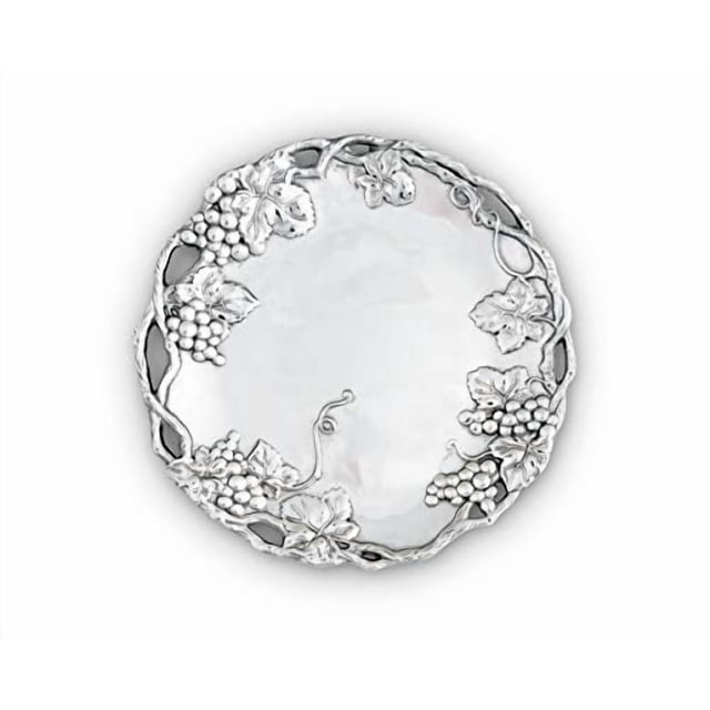 Arthur Court Plateau Rond en Aluminium Design Raisin, Diamètre 15 Pouces, Inspiré du Vignoble avec Bordure Ajourée, Plateau Alimentaire Élégant