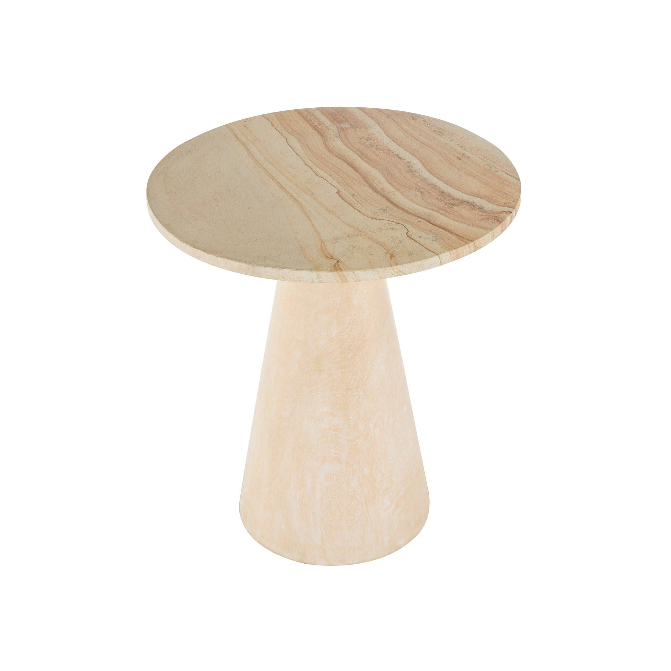 DecMode 20" x 22" Cream Suar Wood Handmade Cone Accent Table with Beige Marble Tabletop, 1-Piece