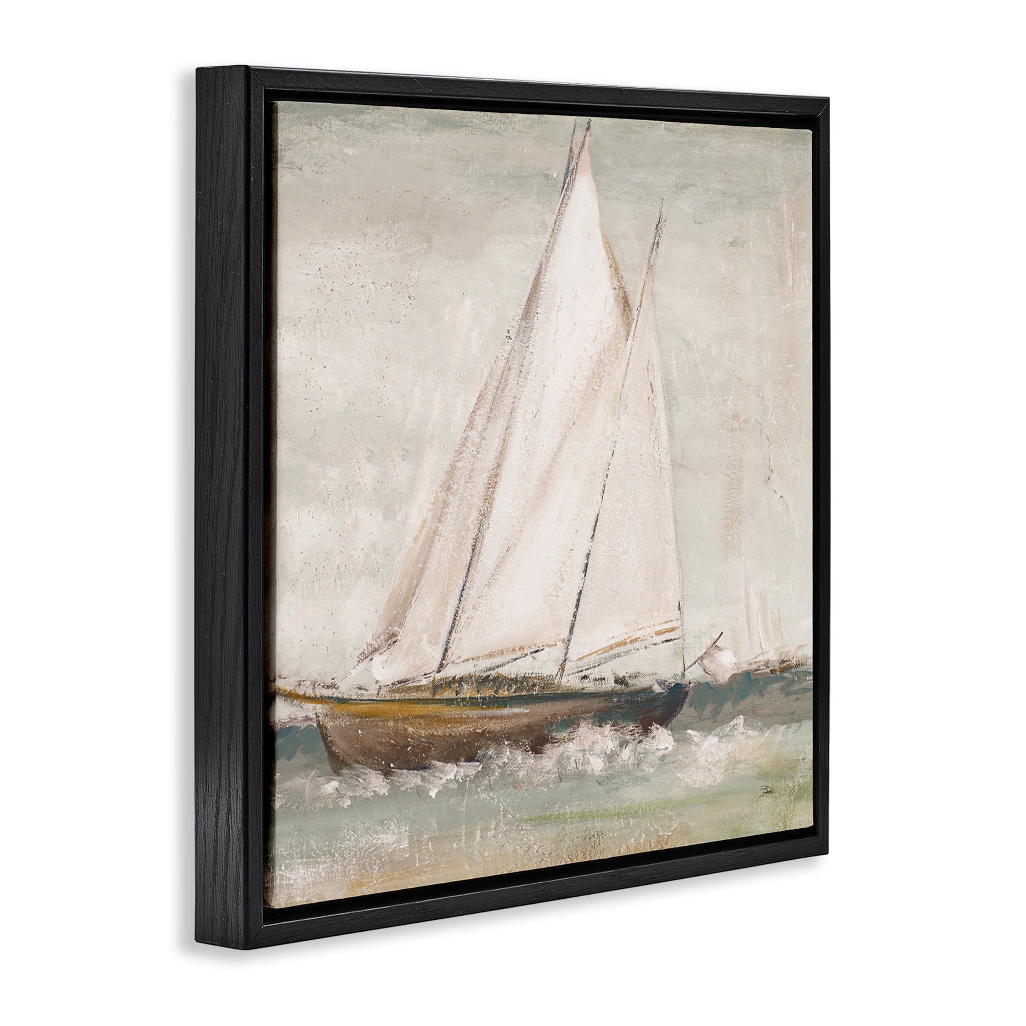 Stupell Industries Traditional Sailboat at Sea Transportation Painting Black Floater Framed Canvas Art Print Wall Art, 25 x 25