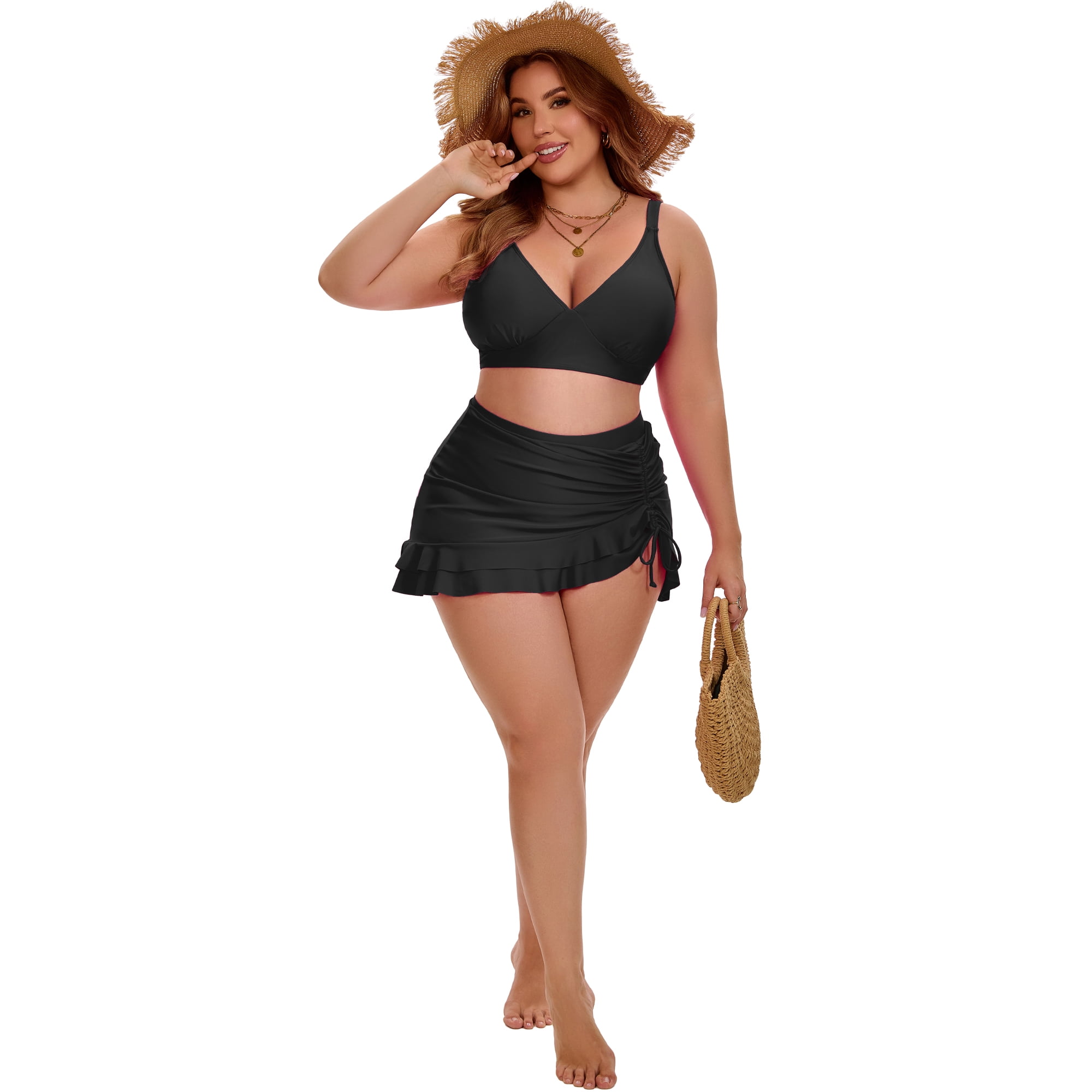 DARING DIVA Women's Plus with Retro Gingham High Waisted Bikini 4X Black