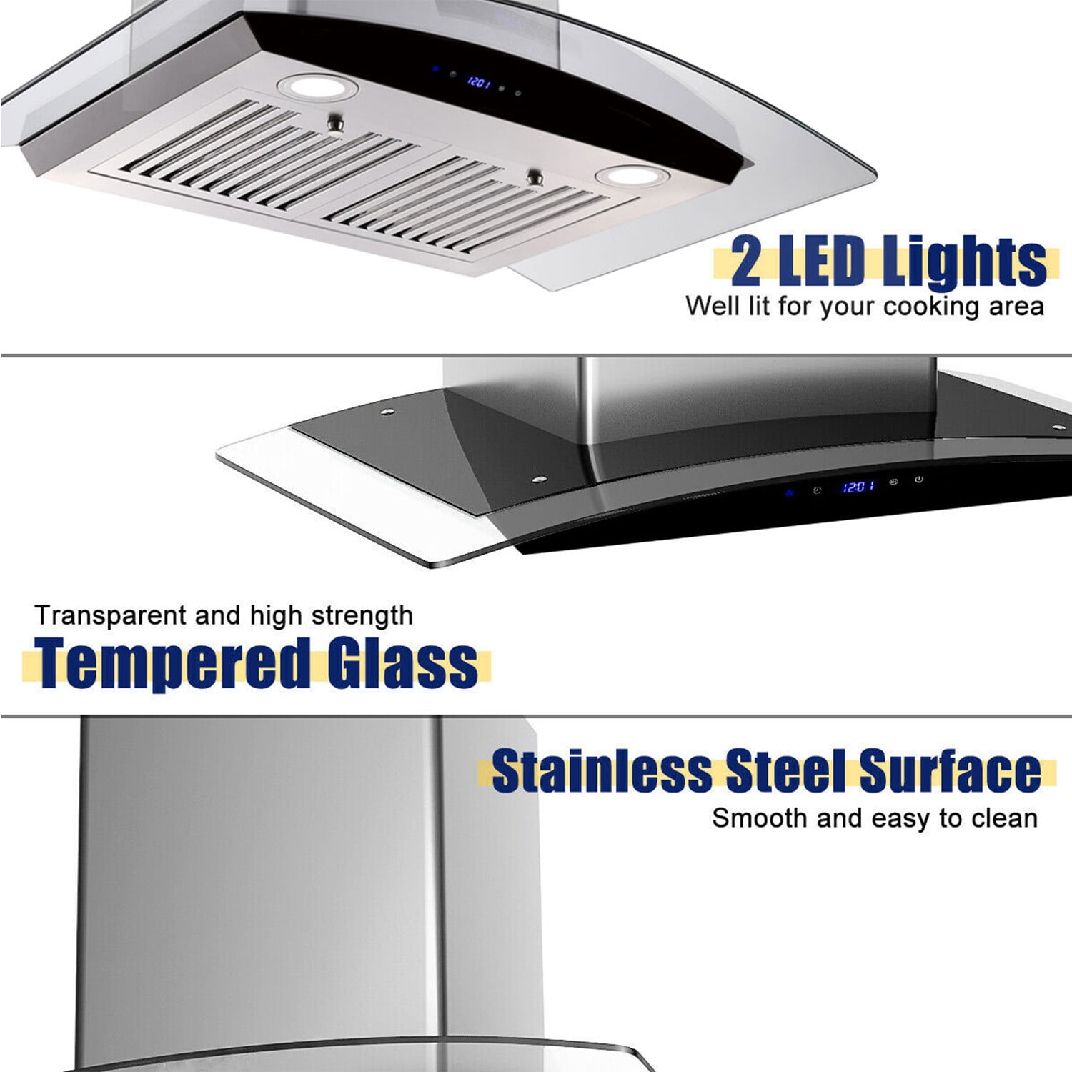 Joeaonz 30-Inch Wall Mount Range Hood with 700 CFM, 3-Speed Touch Control & LED Light
