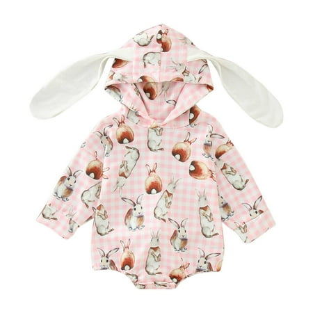 

ZMHEGW Boys Girls Easter Long Sleeve Cartoon Rabbit Hooded Pullover Romper Sweatshirt Bodysuits Comfort Sports Baby s Jumpsuit