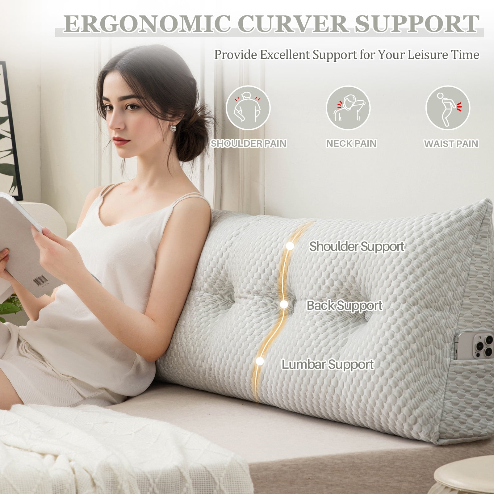 Lovote Comfort Wedge Headboard Pillow - Plush Supportive Backrest for Reading & Relaxing