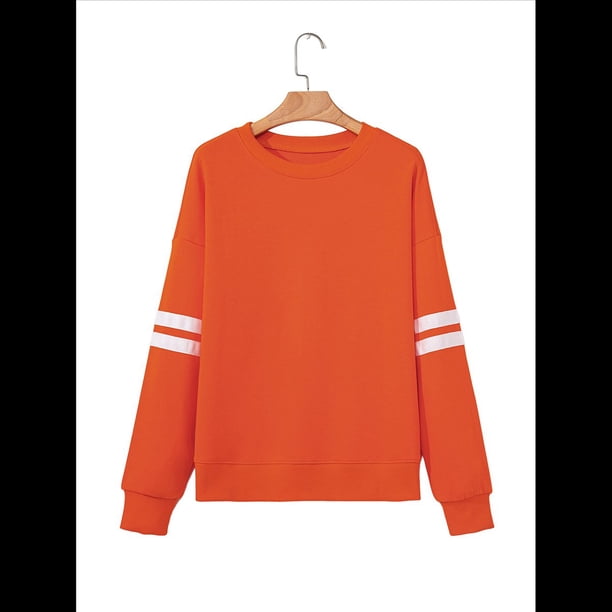 Sudadera Holgada A Rayas para Mujer (Otoño 2025), Cuello Redondo, Larga, Informal, con Bloques de Color Naranja S