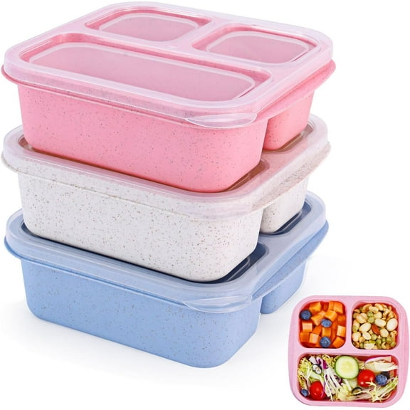 Bento Box , 3 Pack Snack Containers with 3 Compartments for Meal Prep & On-the-Go , Lunchable Container Reusable and BPA-Free