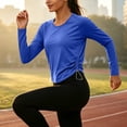 thumbnail image 3 of Scyoekwg Fitted Workout Tops for Women Raglan Side Drawstring Athletic Shirts Long Sleeve Slim Running Workout Casual Tee (Blue,L), 3 of 9
