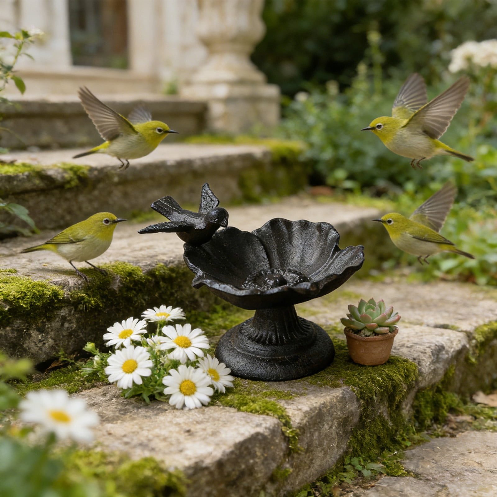 Cast Iron Bird Baths for Outdoors, Cast Iron Bird Feeder, Metal Bird Bath, Home Garden Lawn Yard Table Decorations