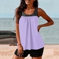 thumbnail image 7 of MLQIDK Women Solid Color Tankini Set High Waisted Bikini Top With Tummy Control Ruched Ribbed Bottom Crisscross Back Two Piece Swimsuit Light Purple 2XL, 7 of 7