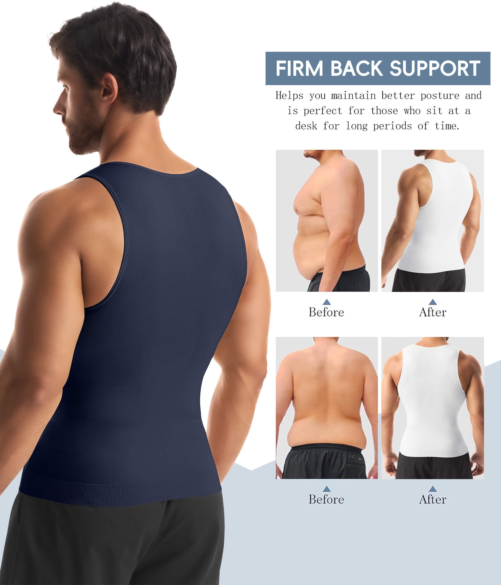 Veste De Compression Pour Homme - Gynecomastia, Soutien Dos, Shapewear (top Tank)