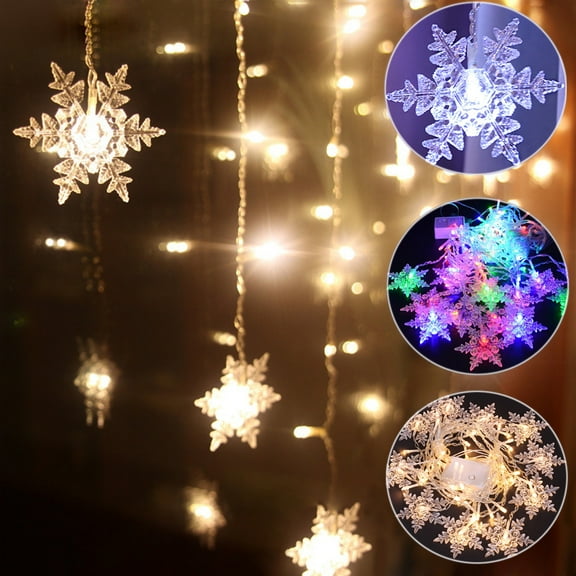 2021 New Christmas Decoration Curtain Snowflake LED String Lights, 11.5FT 96LEDs Flashing Lights Curtain Light Waterproof Outdoor Party Lights