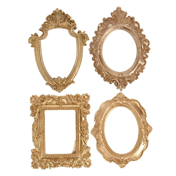 LAMIRO 4 Pcs Decorative Ornaments Photo Frame Prop Jewelry Props Mini Vintage Resin Gold Picture Frames