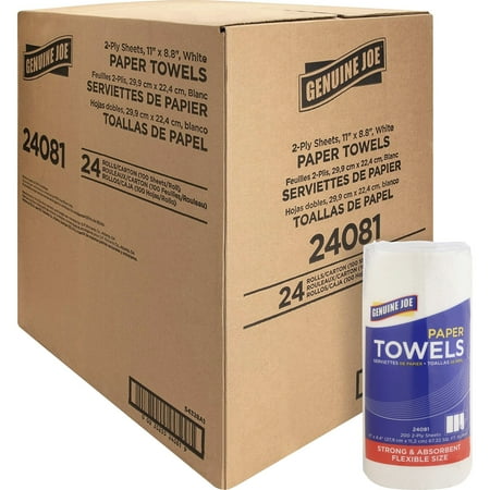 Genuine Joe Paper Towels - 2 Ply - 11" X 4.40" - 200 Sheets/roll - White - Flexible, Perforated, Absorbent, Soft - For Kitchen, Multipurpose, Breakroom - 24 / Carton