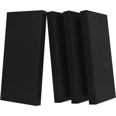QW 4 PCS Acoustic Panels with Hanging Bracket, 2” Thick Fiberglass Sound Proof Panels Removable for Studios, Office, Home Theater Ceiling or Wall- Black