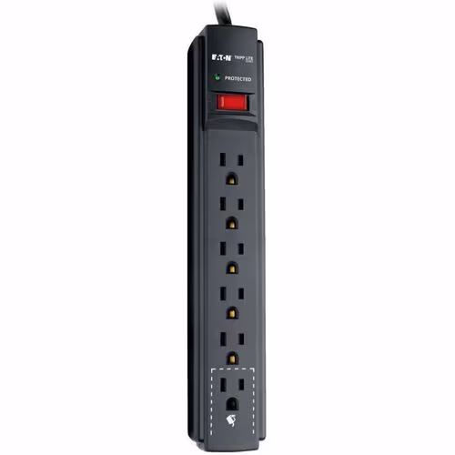 thumbnail image 3 of Tripp Lite Protect It! TLP606B 6 Outlet Surge Suppressor - 6 x NEMA 5-15R - 1.80 kVA - 900 J - 120 V AC Input - 120 V AC Output - 6 ft (1.83 m), 3 of 5