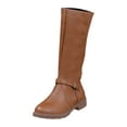 thumbnail image 6 of Rokment Wide Calf Knee High Motorcycle Riding Boots for Women Fall Winter Stylish Solid Leather Chunky Low Heel Cowboy Tall Dress Booties Brown Size 6, 6 of 7