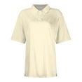 thumbnail image 3 of GIPQJK Golf Polo Shirts for Women Soild Color Short Sleeve Lapel Collared Tops Button Down Collared Tees Loose Fit Blouses,Khaki L, 3 of 4