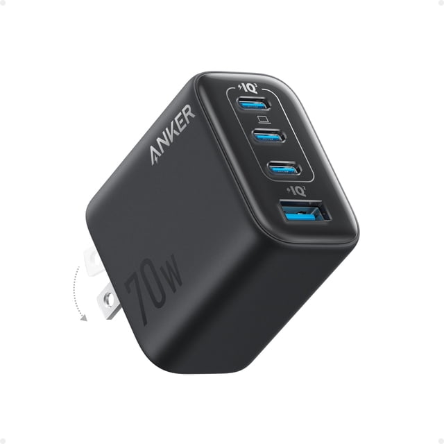 Anker Zolo Cargador 70W 4 Puertos, Cargador Rápido 3C1A, Puerto USB-C Único Compatible con MacBook Air, Doble Puerto para Teléfono/Portátil, Compatible con