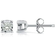Diamond Stud Earrings Round in 925 Sterling Silver (0.08, L-N, I2-I3, cttw) 4-Prong Basket Push Back by Diamond Wish