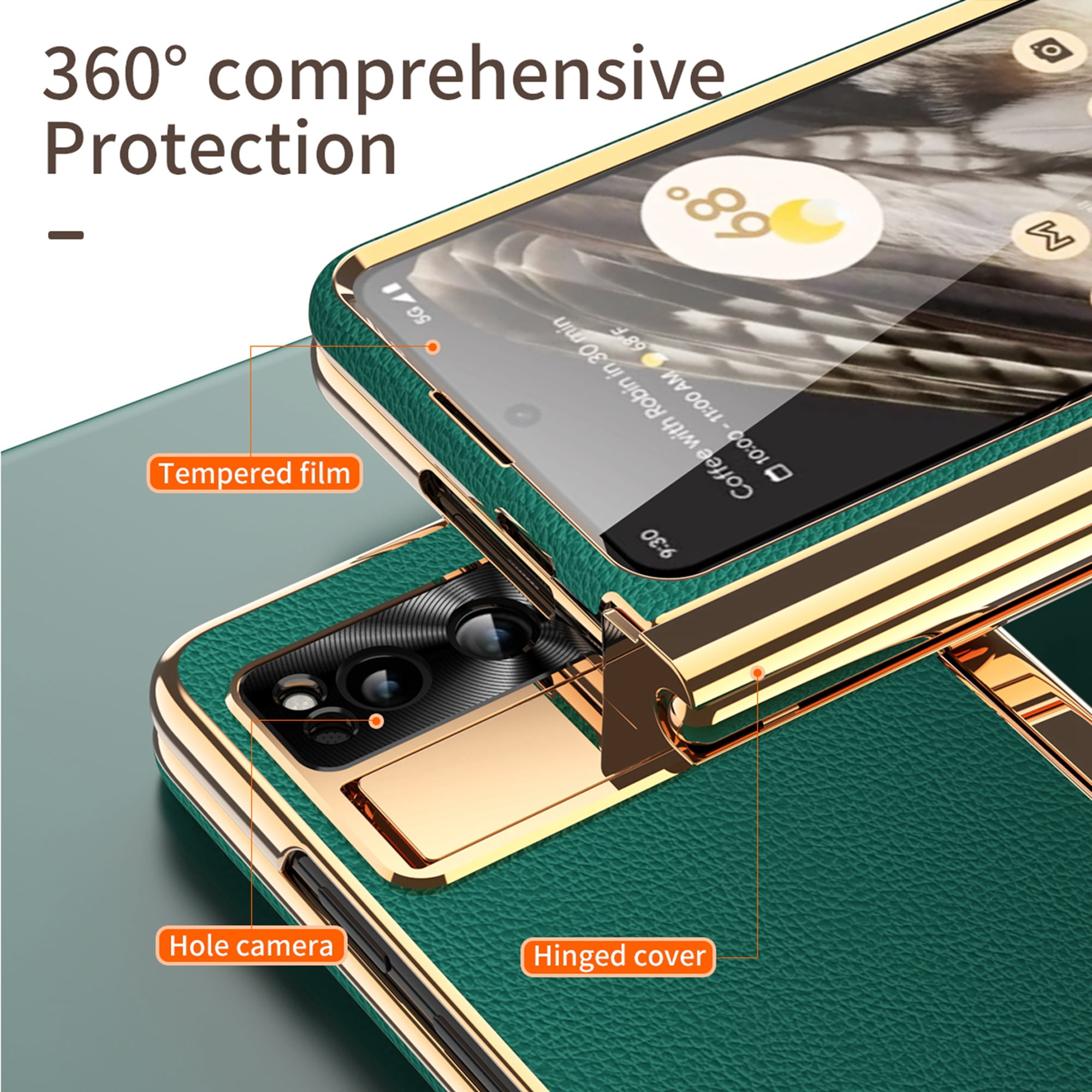 Dteck for Google Pixel Fold Case with Built-in Tempered Glass Screen Protector, Full Body Hinge Protection Shockproof Case with Pen Slot for Pixel Fold, Green