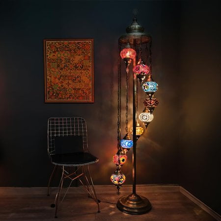 Asylove Turkish Lamp 9 Globe Mosaic Floor Lamp Mosaic Standing Lamp 9 Globe Mosaic Moroccan Lamps Floor Lamp For Decorative Home Designs Offer 5 Inch Globe - Total Height 70 Inch (Colormix)