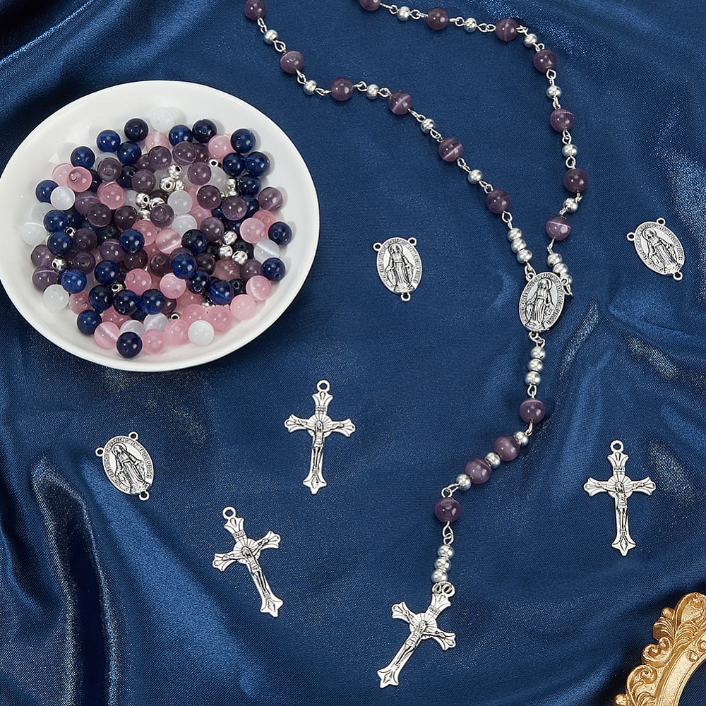 448Pcs Rosary Making Kits Rosary Charms Charm Easter Crucifix Crosses Pendants Chandelier Component Links 8Mm Cat Eye Beads