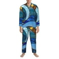 thumbnail image 3 of Disketp Stained Glass Ocean Wave Mens Pajama Set, Soft Warm Long Sleeve Sleepwear, Cozy Button-Down Pjs for Men-X-Large, 3 of 7