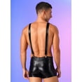 thumbnail image 7 of inlzdz Men's Metallic Shorts Dungarees Suspender Bib Overall Spandex Leotard Romper Bodysuit Black XL, 7 of 7