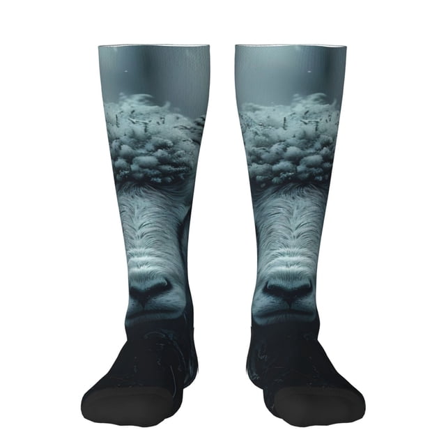 Fotbe Moody Ram Portrait Calcetas Divertidas Estampadas para Hombre y Mujer, Calcetas de Algodón hasta la Rodilla para Caminar, Correr, Enfermería y Embarazo