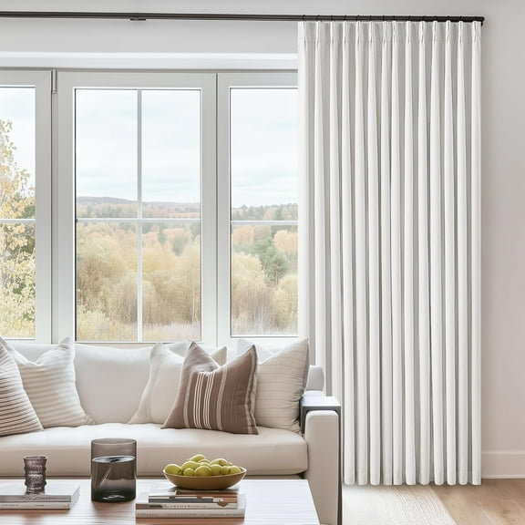 Beige White Pinch Pleated Full Blackout Curtains 2 Panels Set Linen Room Darkening 100% Black Out Window Curtains 96 Inch for Living Room Bedroom Thermal Insulated Pinch Pleat Drapes with Hooks Rings