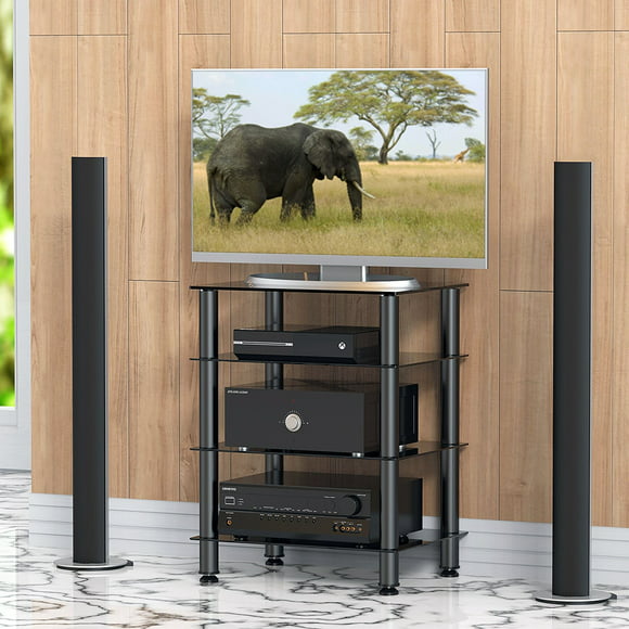 FITUEYES AV shelf Media Component TV Stand Audio Cabinet with Glass Shelf 4-tier F1AS406001GB