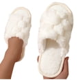 thumbnail image 2 of Xfvqtps Large Size Fuzzy Slippers for Womens Open Toe Grid Pattern Slip on Solid Color Fluffy Plush Thick Bottom Non Slip Cozy Indoor Outdoor House Warm Winter Fluffy Slippers White, 2 of 5