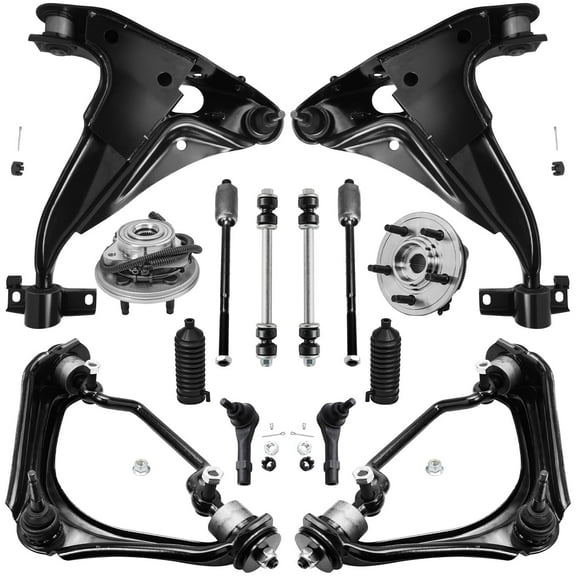 Detroit Axle - Front 14pc Suspension Kit for Ford 2002-2003 Explorer Mercury Mountaineer, 2 Wheel Bearing Hubs 4 Control Arms 4 Tie Rods 2 Sway Bars 2 Boots Replacement