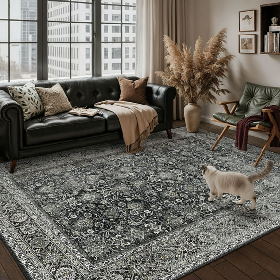 BERTHMEER 3'x5' Small Area Rugs for Entryway Office indoor Washable Rugs Traditional Oriental Rugs Non-slip, Black