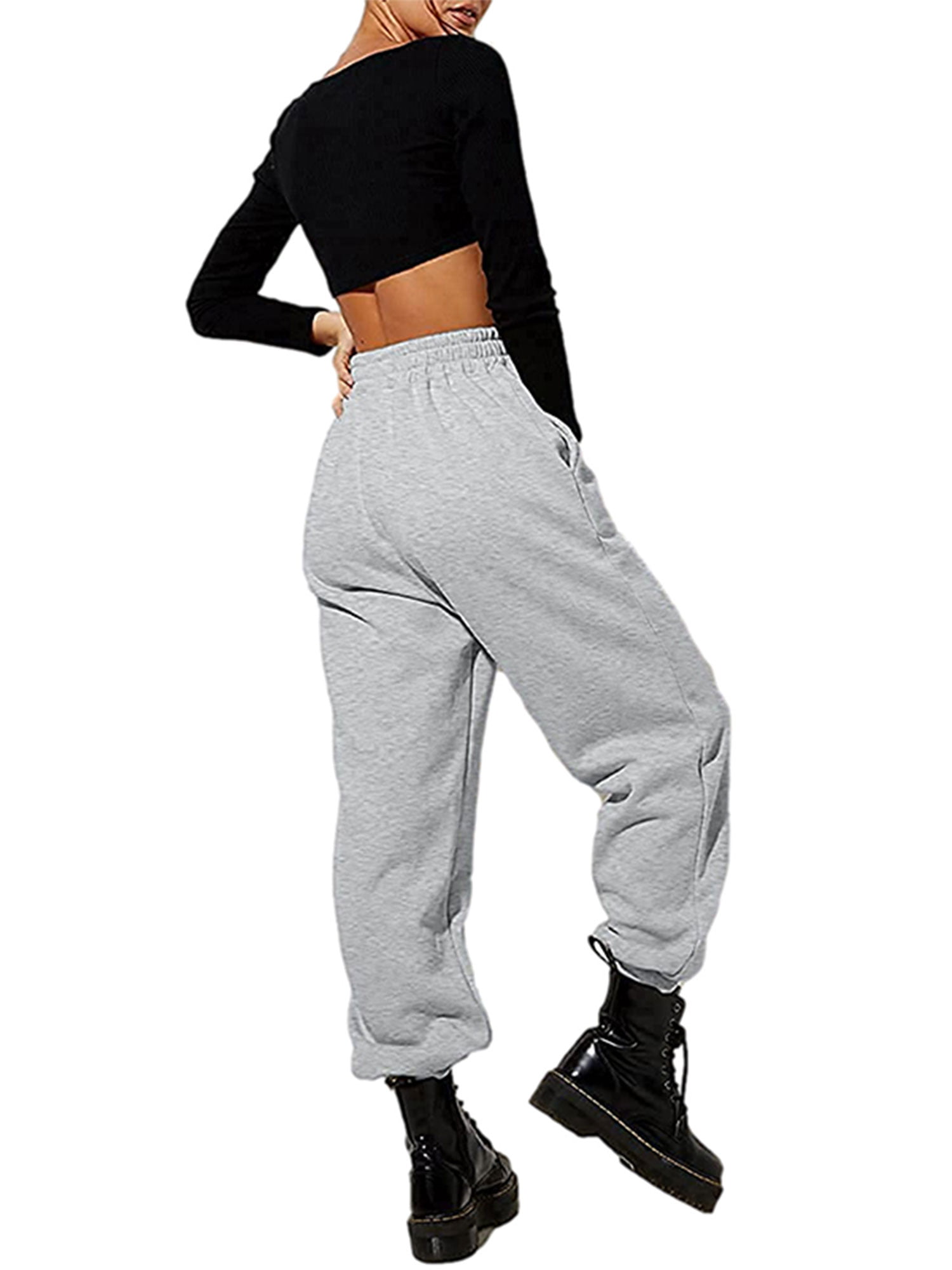 Grianlook Womens High Waisted Sweatpants Drawstring Jogger Sweat Pants  Cinch Bottom Workout Gym Trousers with Pocket Grey L
